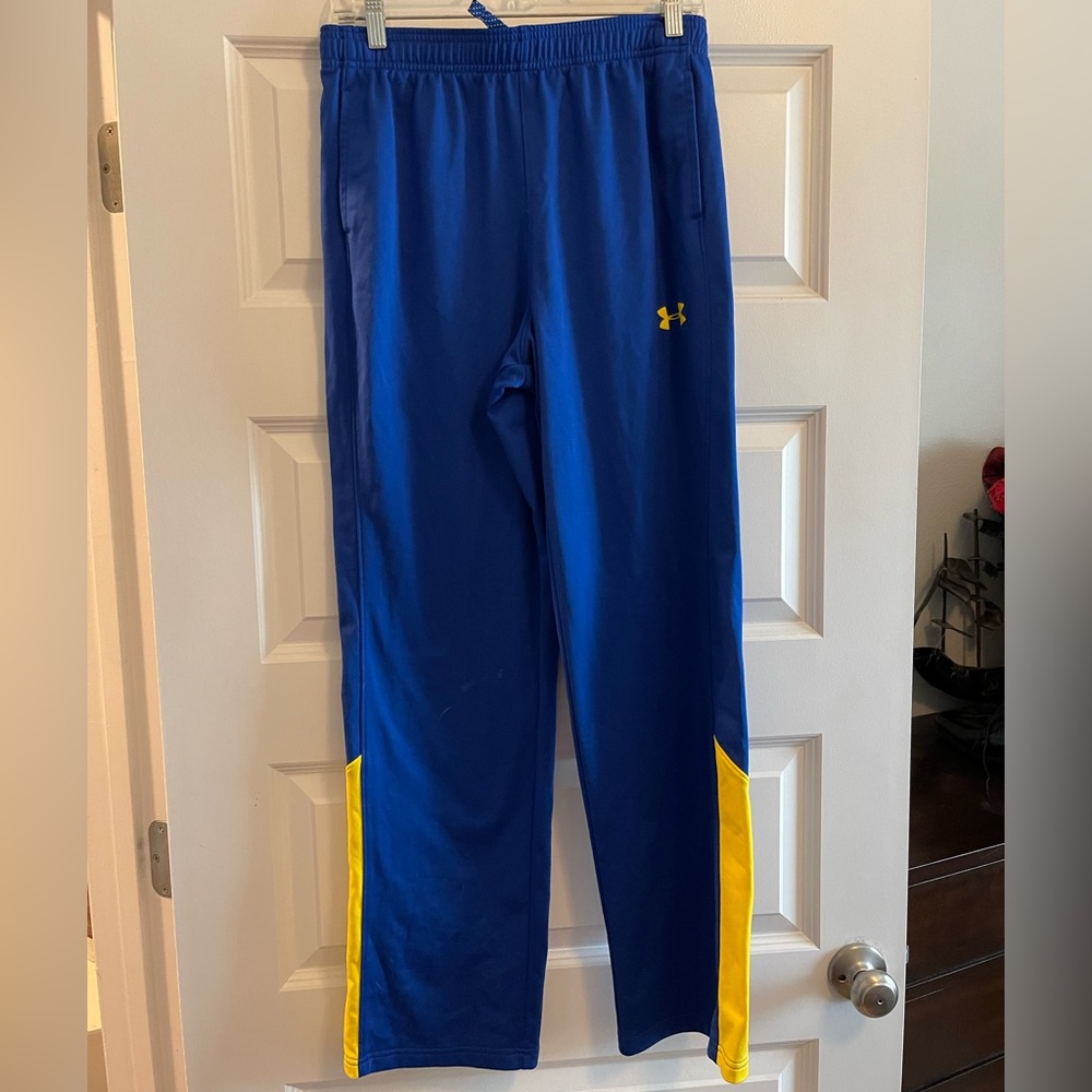 Blue and Yellow Under Armour sweat pants